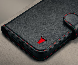 Black with Red Detail Leather Detachable Case for iPhone 17 Pro Max