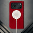 MagSafe charger attached to the Red Leather Case for iPhone 17 Pro