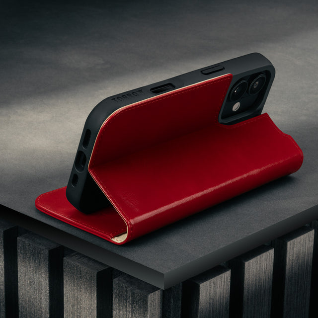 Stand function of the Red Leather Case for iPhone 17