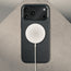 MagSafe charger attached to the Black Leather Bumper Case (with Camera Stand) for iPhone 18 Pro / 17 Pro