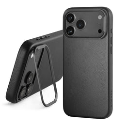 Black Leather Bumper Case (with Camera Stand) for iPhone 18 Pro / 17 Pro