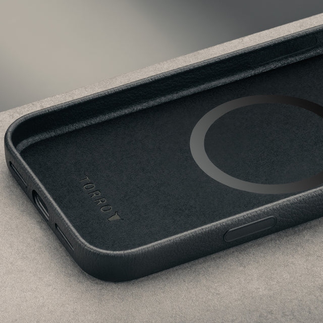 Microfibre lines frame of the Black Leather Bumper Case (with Camera Stand) for iPhone 18 / 17 Pro Max