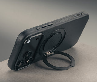 Stand function of the Black Leather Bumper Case with Rotating Stand for iPhone 17 Pro