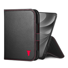 Black with Red detail Leather Wallet Case for the iPhone Ultra