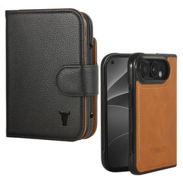 Black Leather 2-in-1 Detachable Wallet Case for iPhone Ultra