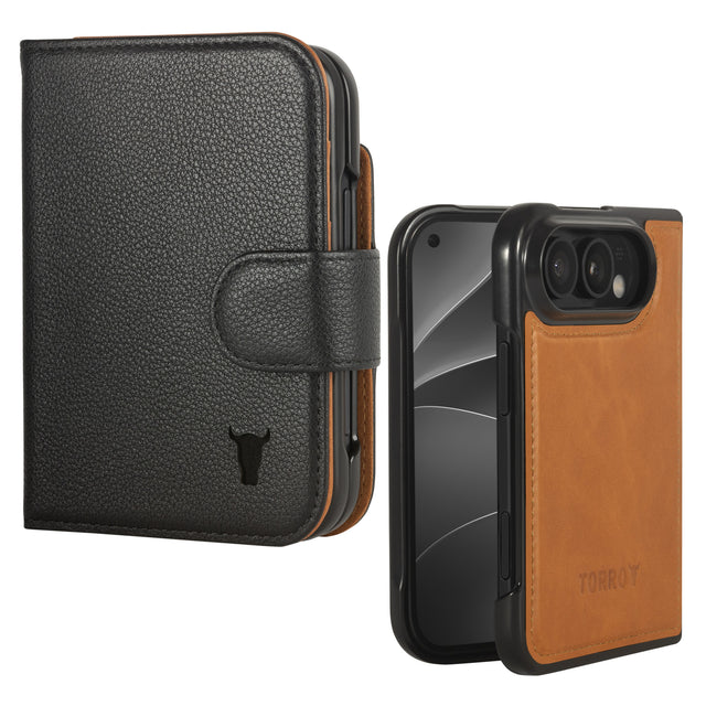 Black Leather 2-in-1 Detachable Wallet Case for iPhone Ultra