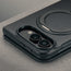 Camera cutout on the Black with red detail Leather Folio Case (with Rotating Stand) for the iPhone Ultra