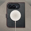 MagSafe charger attached to the Black with Red detail Leather Wallet Case for the iPhone Ultra