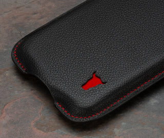 Black with Red Detail Leather Pouch Case for iPhone 6.7"