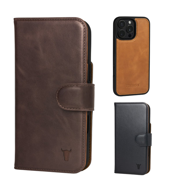 iPhone 16 Pro Max Detachable Wallet Case + Extra Cover Bundle (Mix and Match Leathers & Colours)