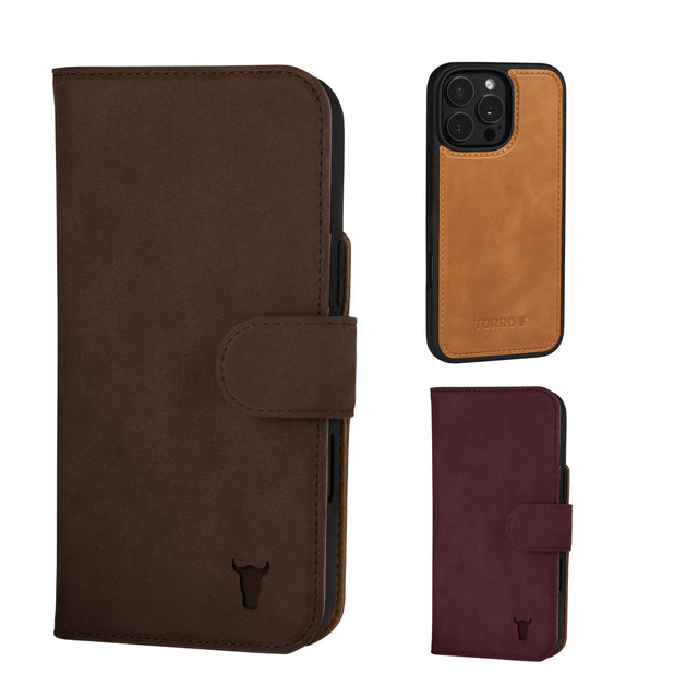 iPhone 16 Pro Detachable Wallet Case + Extra Cover Bundle (Mix and Match Leather & Colours)