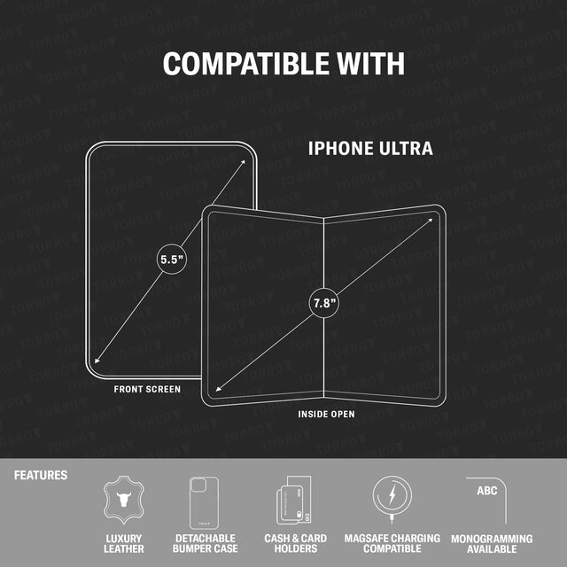 Compatibility and features of the Leather 2-in-1 Detachable Wallet Case for iPhone Ultra