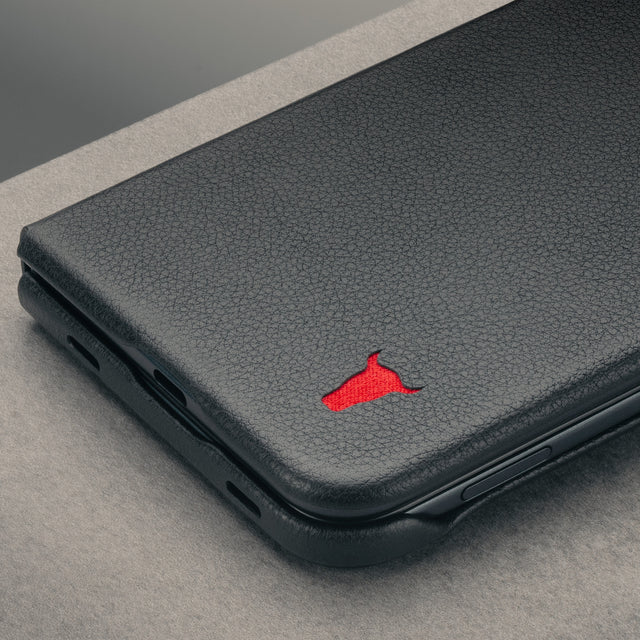 Black with Red detail Slim Leather Folio for iPhone Ultra