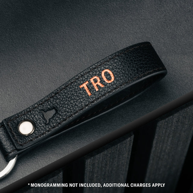 Contextual Back of Black Leather Keyring with monogramming