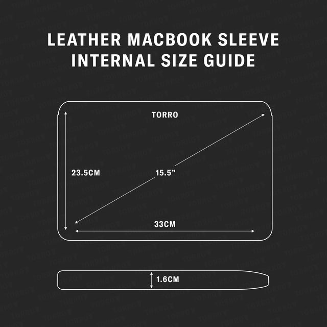 Sixe guide for the Black Leather MacBook Pro / MacBook Air Sleeve