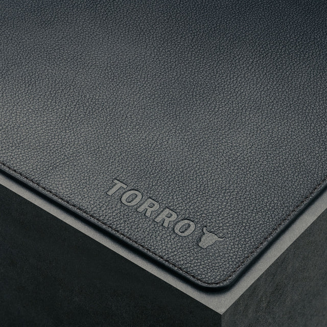 Close up of the Large Black Leather Desk Mat