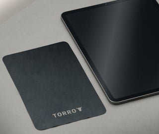 TORRO Premium Microfibre Cleaning Cloth next to iPad.