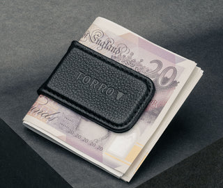 Black Leather Money Clip with Bank Notes