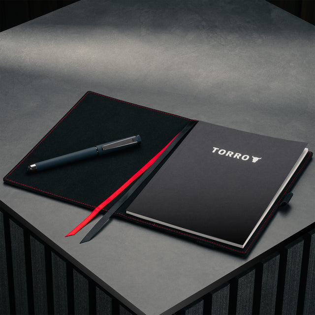 Microfibre lined Black Leather (with Red Stitching) A5 Notebook Cover