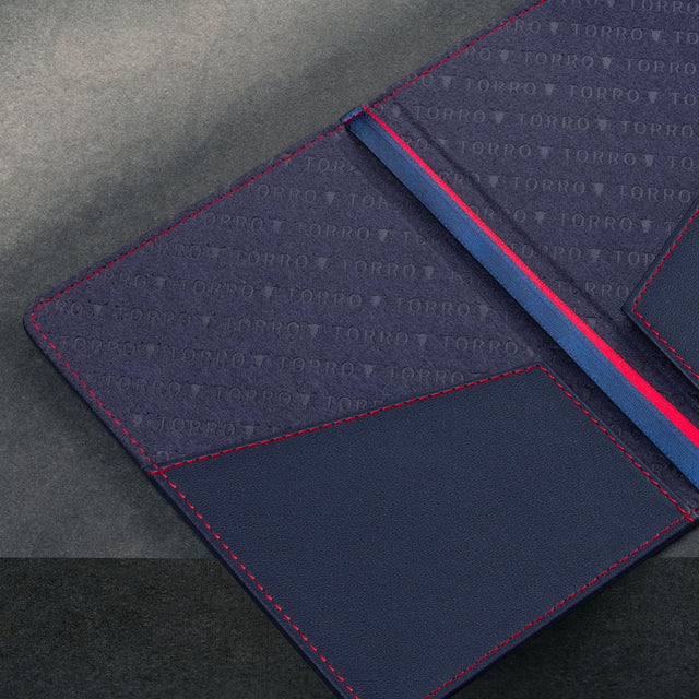 Microfibre lining of the Navy Blue Leather (with Red Stitching) Passport holder