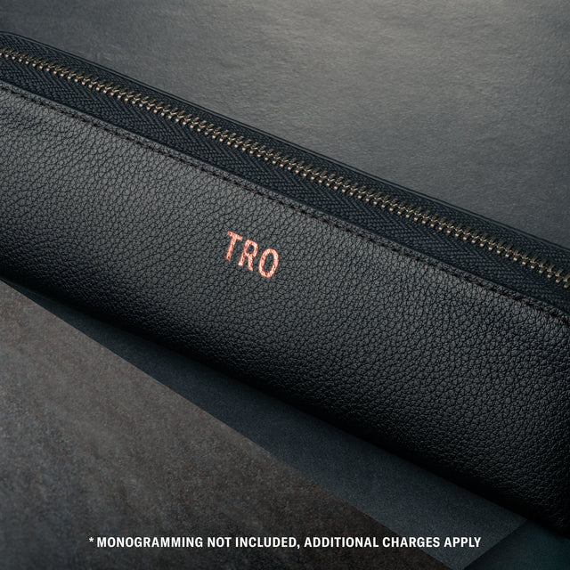 Monogrammed Black Leather Pencil Case