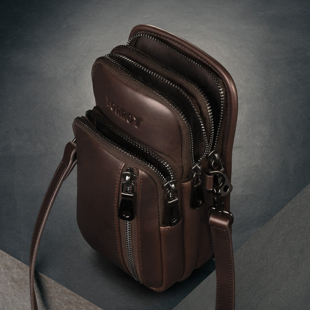 Dark Brown Leather Phone Bag