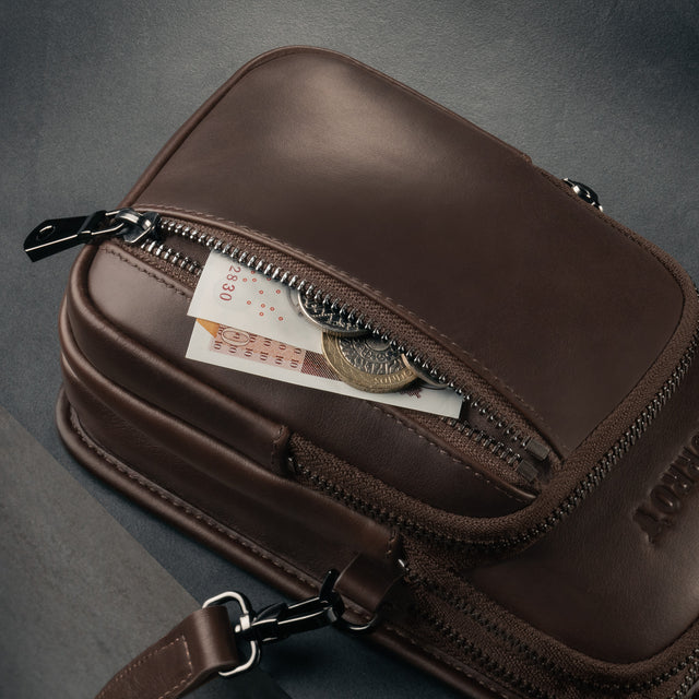 Dark Brown Leather Phone Bag