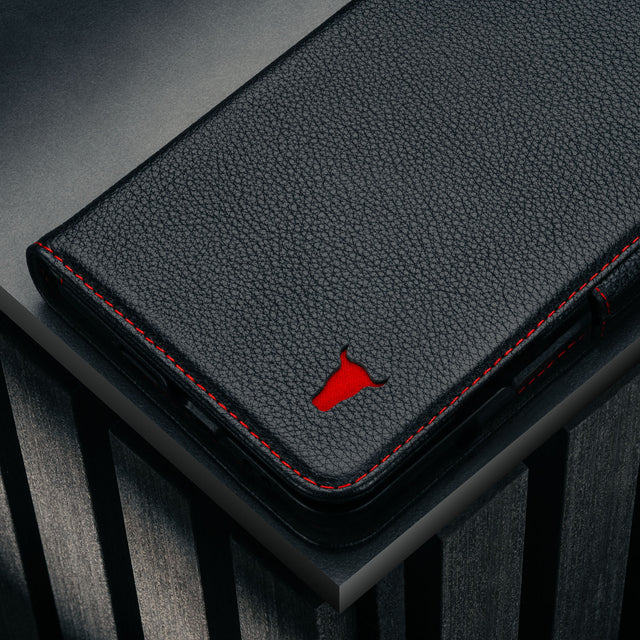 Black with Red Detail Leather Case for Google Pixel 10 Pro Fold