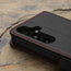 Camera cutout on the Black with Red Detail Leather Case for Galaxy A35