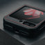 Camera cutout on the Black with Red Detail Leather Case for Samsung Galaxy Z Flip6