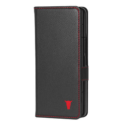 Black with Red Detail Leather Wallet Case for Galaxy Z Fold5