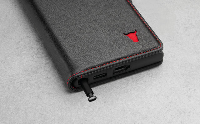 Black with Red Detail Leather Case for Samsung Galaxy S22 Ultra with S-Pen