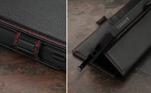 Magnetic tabs and S Pen access of the Black with Red Detail Case for Galaxy S23 Ultra