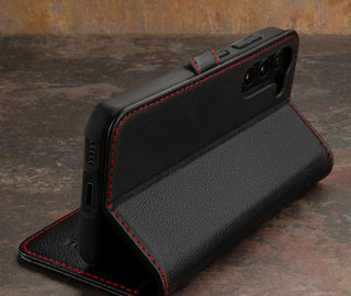 Torro iPhone 11 Leather Wallet Case (Black with Red Detail)