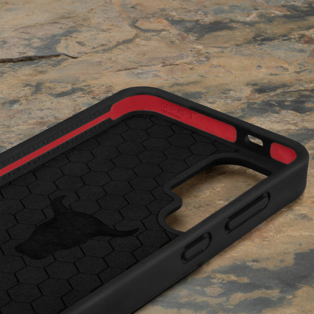 Torro Galaxy S24 Leather Bumper Case - Black With Red Detail