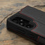 Camera cutout on the Black with Red Detail Leather Wallet Case for Samsung Galaxy S24