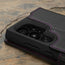 Camera cutouts on the Black with Purple Detail Leather Wallet Case for Samsung Galaxy S24 Ultra