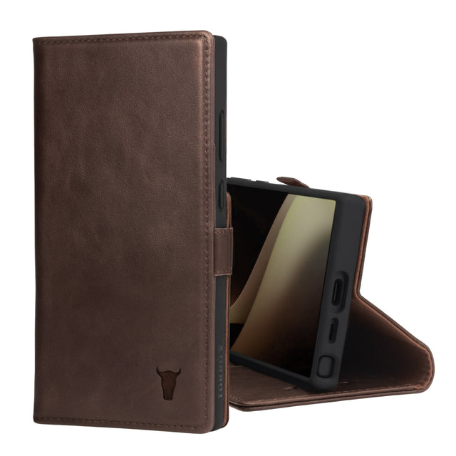 Dark Brown Leather Wallet Case for Samsung Galaxy S24 Ultra