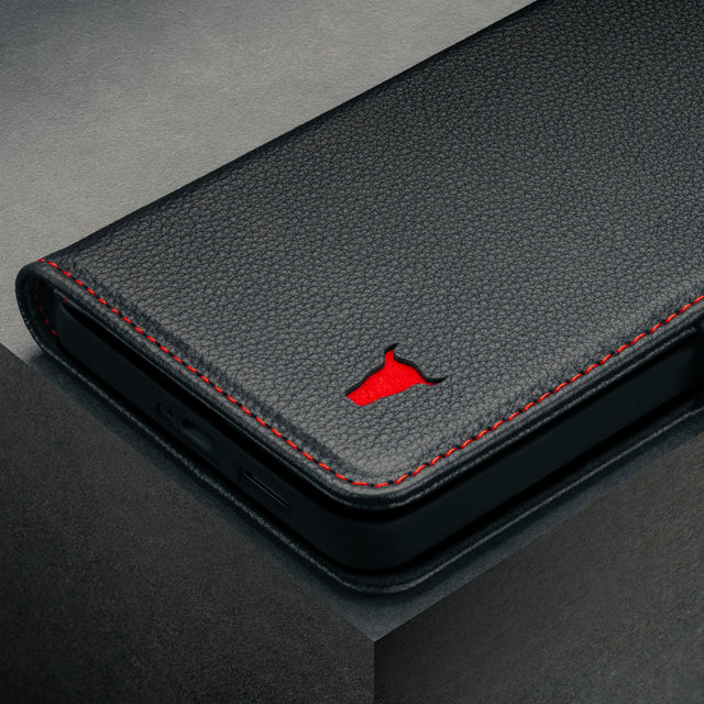 Black with Red Detail Leather Case for Galaxy S25 Edge