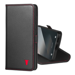 Black with Red Detail Leather Case for Galaxy S25 Edge