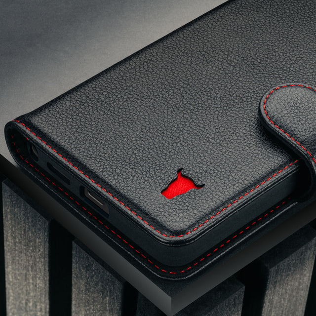Black with Red Detail Leather Detachable Case for Galaxy S26 Ultra