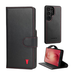 Black with Red Detail Leather Detachable Case for Galaxy S26 Ultra