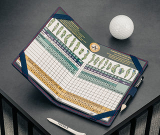 Scorecard in the TORRO Navy Blue with Red Detail Leather Golf Scorecard Holder