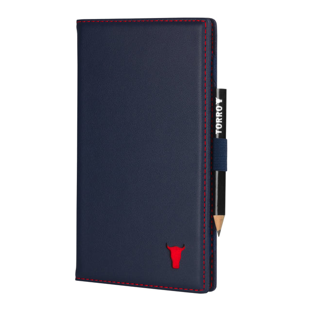 TORRO Navy Blue with Red Detail Leather Golf Scorecard Holder