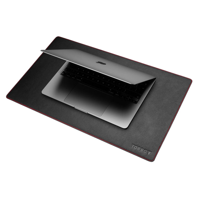 Small Black with Red Detail Leather Desk Mat