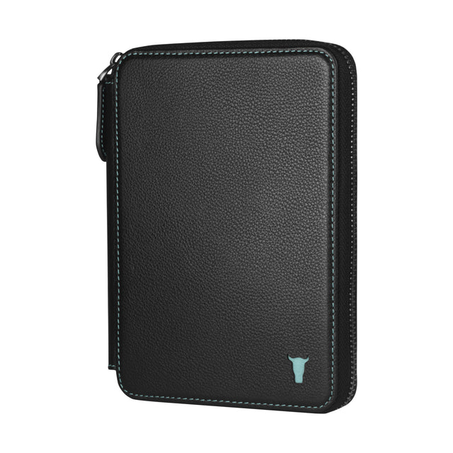 Black Leather with Turquoise Stitching Solo Travel Wallet