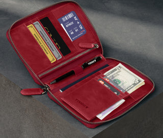 Crimson Leather Solo Travel Wallet