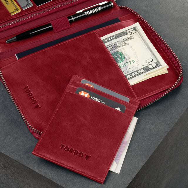 Crimson Leather Solo Travel Wallet