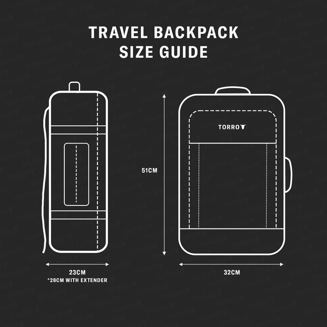 Size information for the Black eith Red Detail Travel Backpack