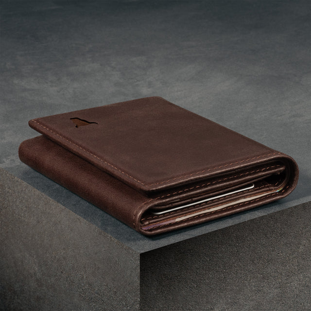 Slim profile of the Dark Brown Trifold Leather Wallet